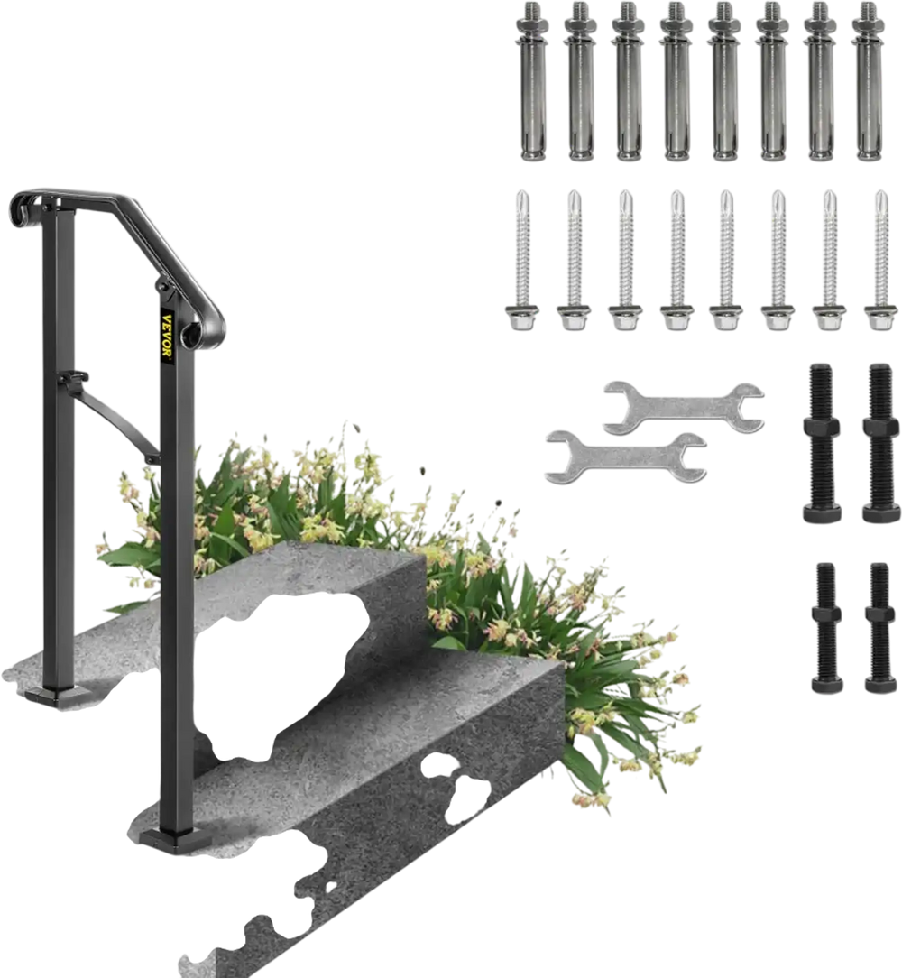 VEVOR Handrails for Outdoor Steps, Fit 1 or 2 Steps Outdoor Stair Railing, Arch#1 Wrought Iron Handrail, Flexible Porch Railing, Black Transitional Handrails for Concrete Steps or Wooden Stairs
Visit the Happybuy Store