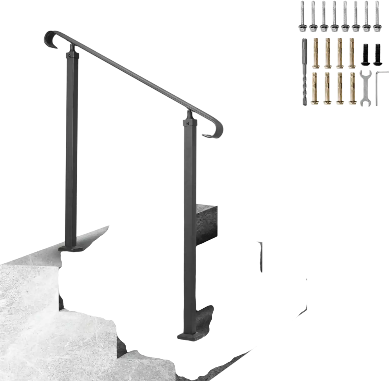 Vevor Handrail Outdoor Stair Railing for 1-3 Steps Black New