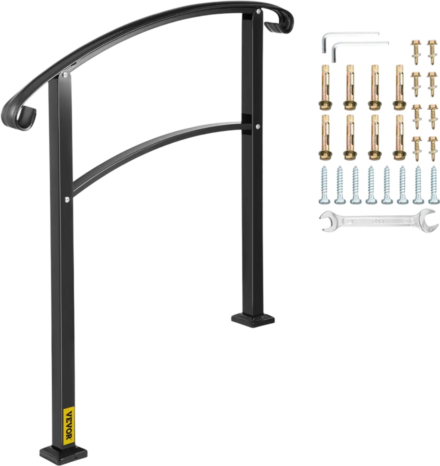 Vevor Handrail 3-Step Transitional Wrought Iron Outdoor Stair Railing Black New