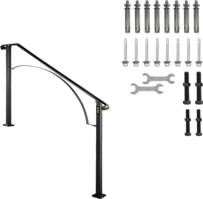 VEVOR Handrails for Outdoor Steps, Fit 4 or 5 Steps Outdoor Stair Railing, Arch#4 Wrought Iron Handrail, Flexible Porch Railing, Black Transitional Handrails for Concrete Steps or Wooden Stairs