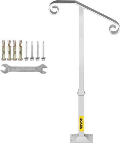 Vevor Handrail Single Post Wrought Iron Grab Railing for 1 or 2 Steps White New