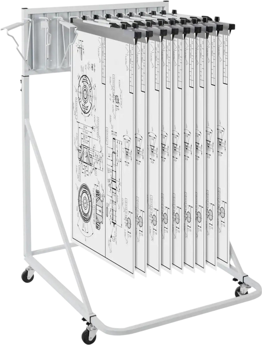 VEVOR Mobile Blueprint Storage Rack, Plan Holder with 12 Pivot Brackets, Mobile Blueprint Holder Adjustable Height & Length, Poster Display Rack for Office and Home (Rack Only Without Clamps)