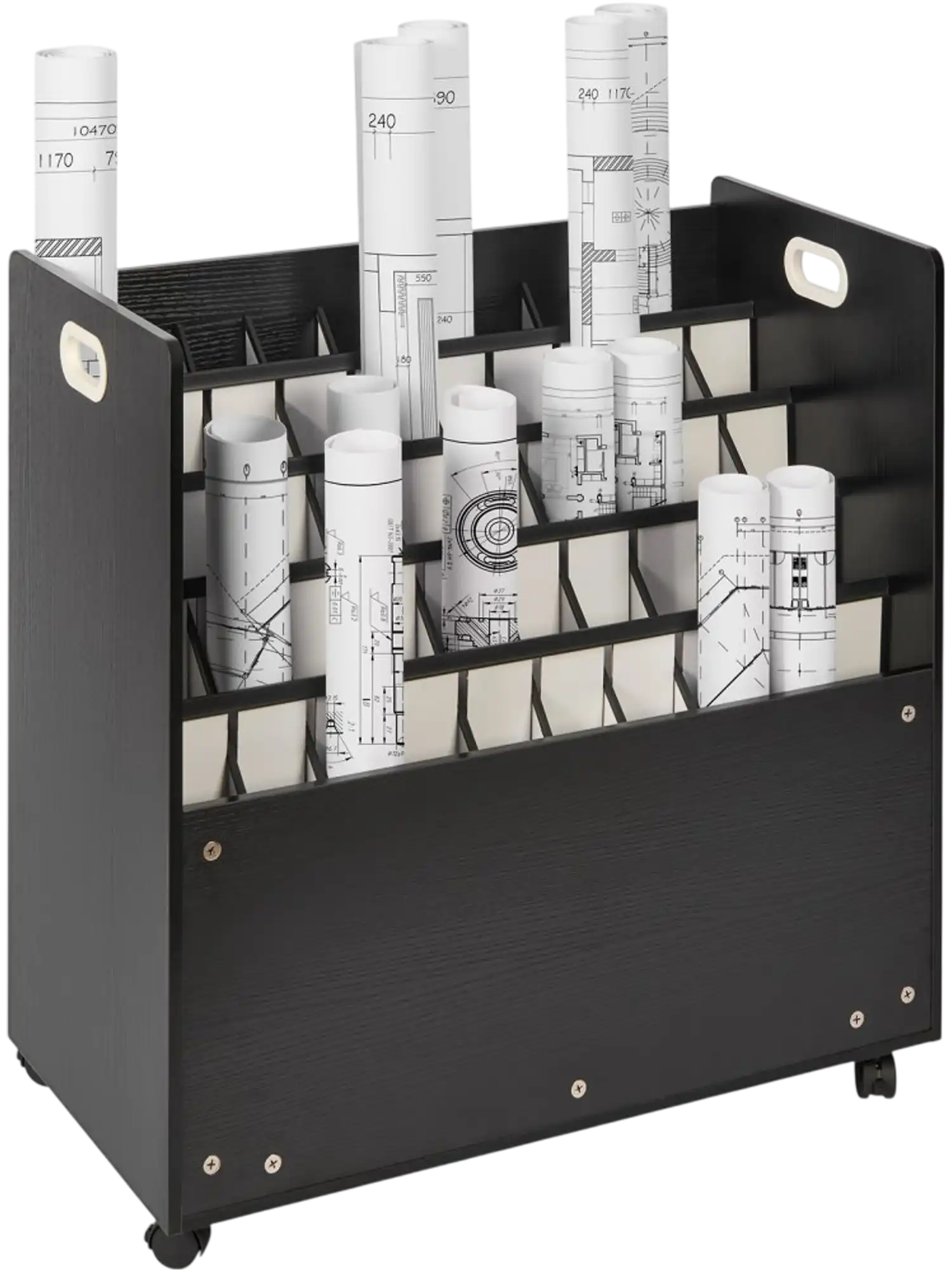 Vevor Blueprint Storage Rack Mobile 50-Slot Wooden Roll File Organizer Cart New