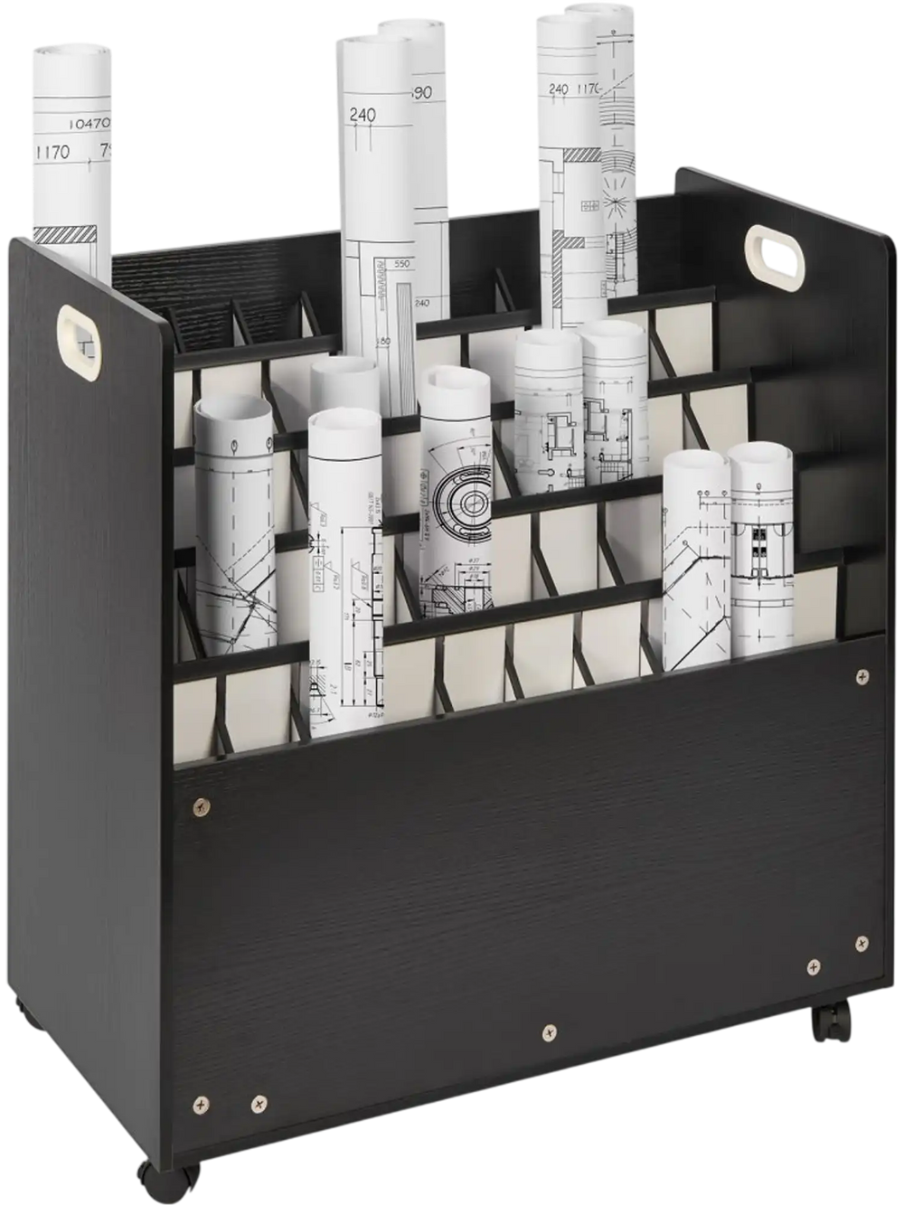 VEVOR Blueprint Storage Rack, 50 Slots Mobile Blueprint Storage Cabinet, Wooden Roll File Organizer Cart for Construction Plan Map Poster Architectural, Blueprint File Holder for Home, Office, School