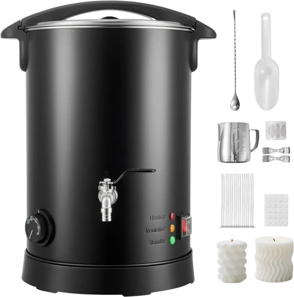 VEVOR Wax Melter for Candle Making, 10.6 Qts, Fast and Even Heating, with Easy Pour Spout and Temperature Control, Hourglass Base for Non-Stick Smooth Flow, Wax Melting Pot for Making Candles Soaps