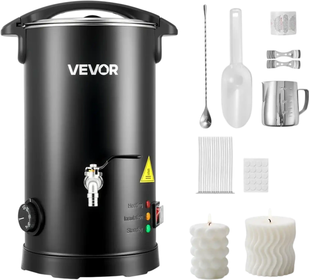VEVOR Wax Melter for Candle Making, 5.3 Qts, Fast and Even Heating, with Easy Pour Spout and Temperature Control, Hourglass Base for Non-Stick Smooth Flow, Wax Melting Pot for Making Candles Soaps