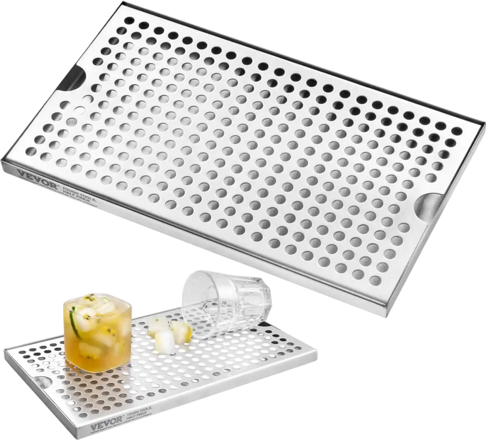 VEVOR Beer Drip Tray, 304 Stainless Steel Kegerator Drip Trays with 4 Non-Slip Rubber Pads and Detachable Cover, Heat / Cold Resistant Beer Tower Drip Pan for Bar Restaurant Coffee Shop Home