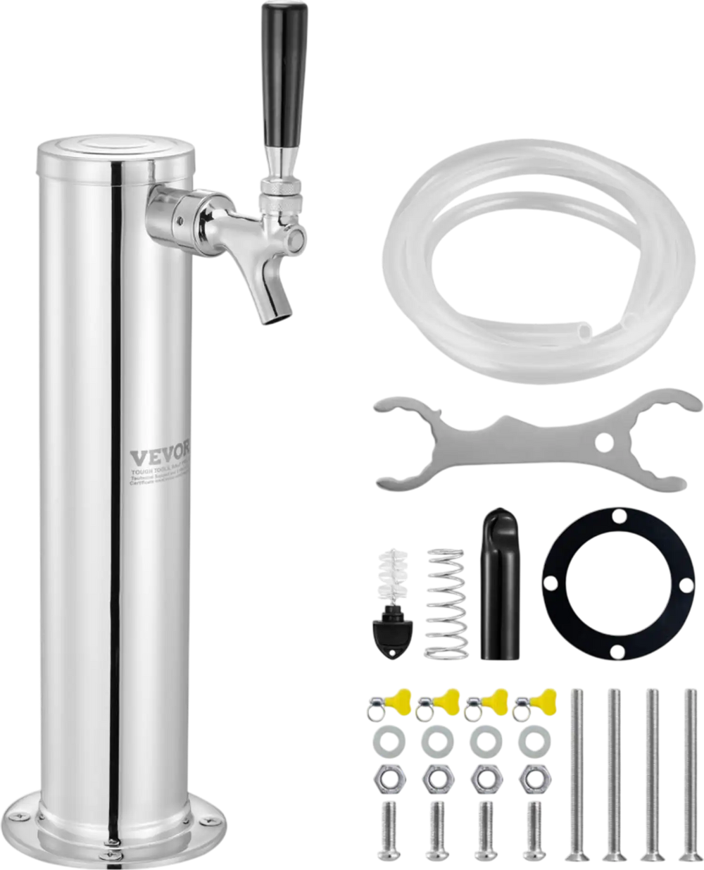 VEVOR Single Faucet Draft Beer Tower Dispenser, Stainless Steel Keg Beer Tower, Kegerator Tower Kit with Pre-Assembled Tubing and Self-Closing Faucet Shank for Party, Bar, Pub, Restaurant