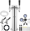 VEVOR Kegerator Tower Kit, Dual Taps Beer Conversion Kit, Stainless Steel Keg Beer Tower Dispenser with Dual Gauge CGA320 Regulator & D-System Keg Coupler, Self-Closing Spring for Party Bar Home