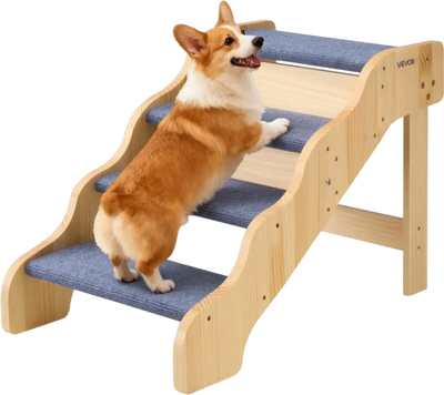 VEVOR Wood Pet Stairs, 4-Step Dog Stairs for High Beds, Sofa & Cars, 150lbs Load Capacity, Non-Slip Surface, Stable Cat & Dog Step Ladder for Small Medium Large Older Pet Puppy Essentials
