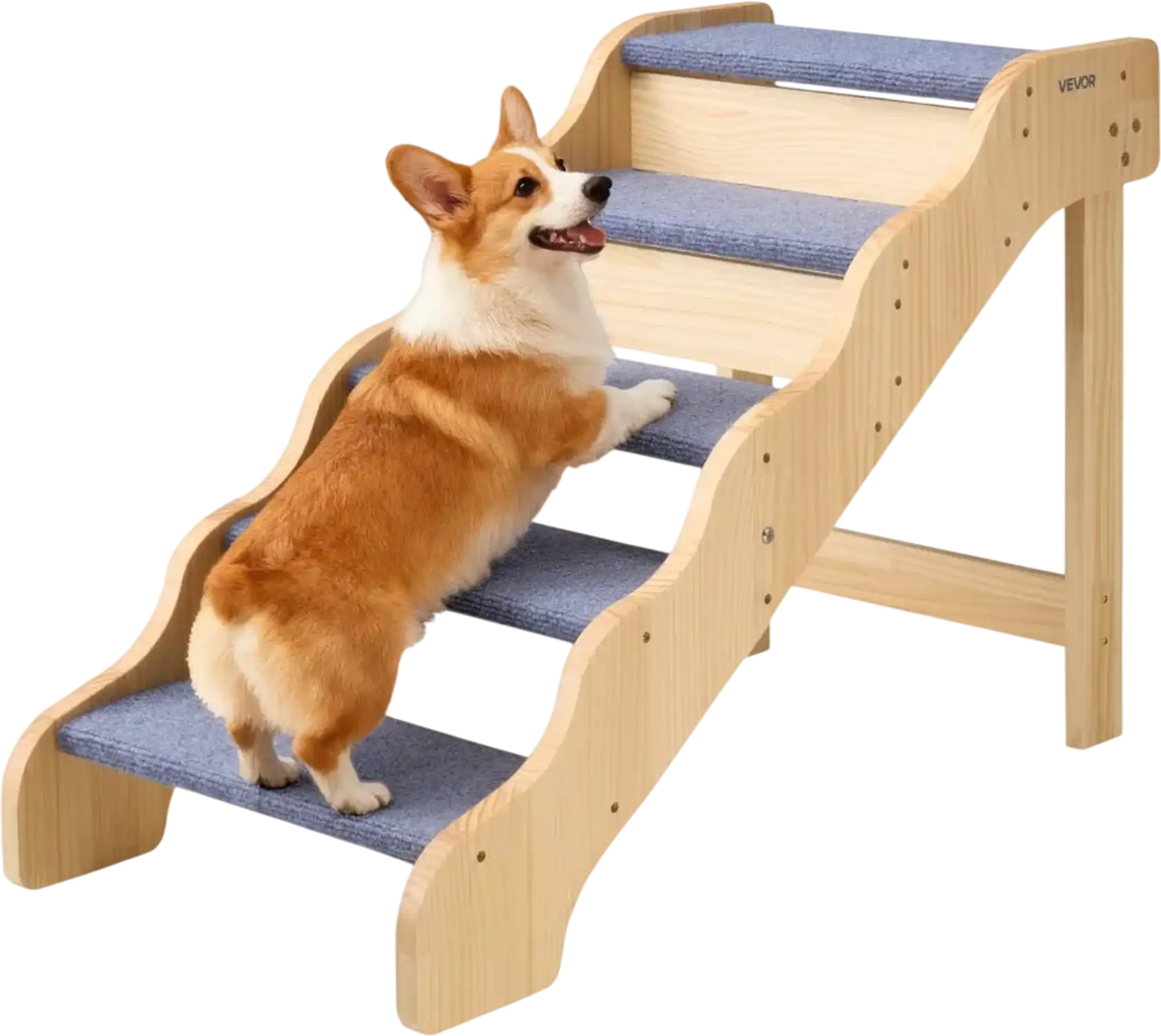 Vevor Dog Stairs Wood 5-Step Pet Stairs for High Beds, Sofas & Cars 150 lbs New