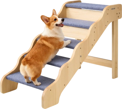 Vevor Dog Stairs Wood 5-Step Pet Stairs for High Beds, Sofas & Cars 150 lbs New