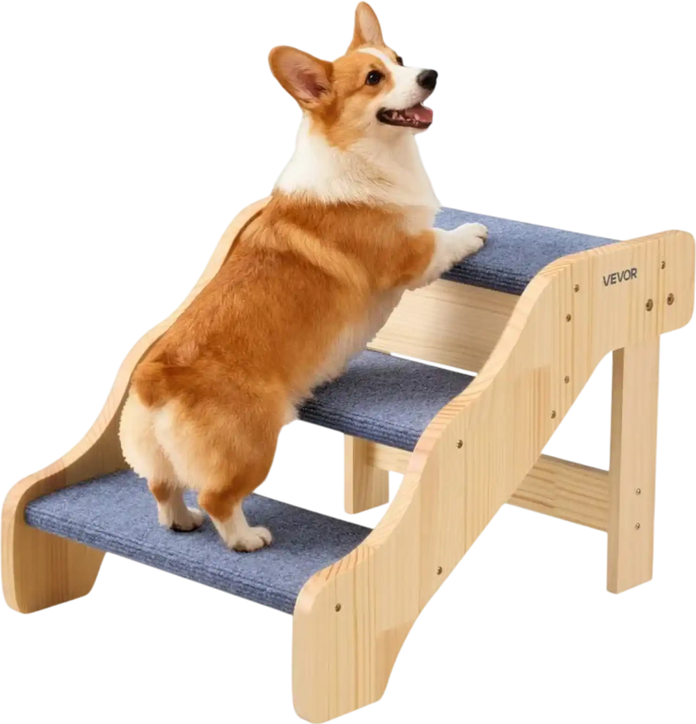 VEVOR Wood Pet Stairs, 3-Step Dog Stairs for High Beds, Sofa & Cars, 150lbs Load Capacity, Non-Slip Surface, Stable Cat & Dog Step Ladder for Small Medium Large Older Pet Puppy Essentials