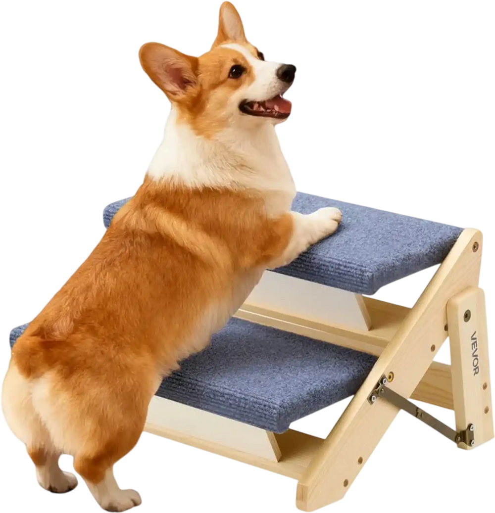 VEVOR Wood Pet Stairs, 2-Step Dog Stairs for Beds, Sofa & Cars, 110lbs Load Capacity, Floded Flat Design, Stable & Sturdy Cat & Dog Step Ladder for Small Medium Large Older Pet Puppy Essentials