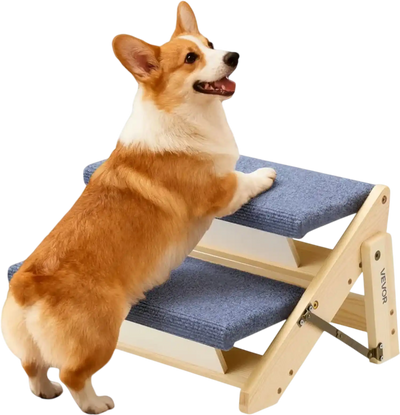 Vevor Pet Stairs 2-Step Foldable Wood Dog Stairs for Beds Sofa Cars 110 lbs New