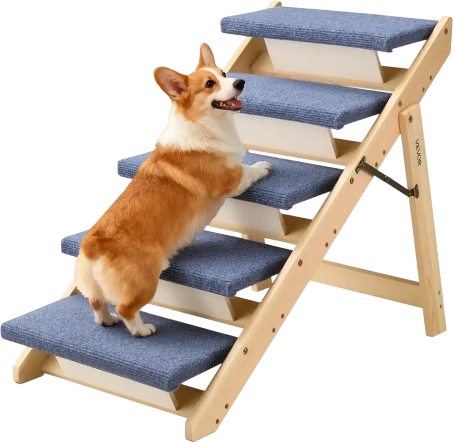 Vevor Pet Stairs 5-Step Foldable Wood Dog Stairs for Beds Sofa & Cars New