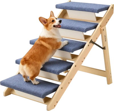 Vevor Pet Stairs 5-Step Foldable Wood Dog Stairs for Beds Sofa & Cars New