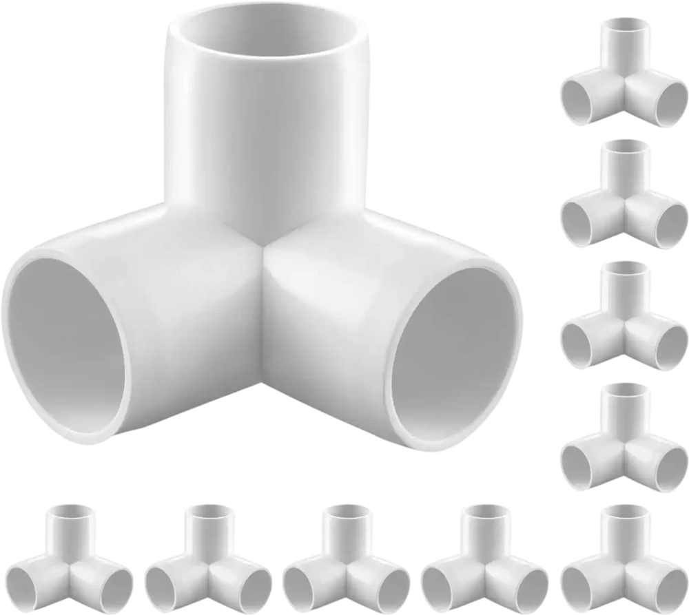 VEVOR 3-Way PVC Fittings, 1-inch PVC Pipe Joints Elbow Connector, 10-Pack Furniture Grade PVC Tee Fittings for DIY Storage Rack, Animal Cage, Pool or Garden Support Frame, Impact & Weather-Resistant