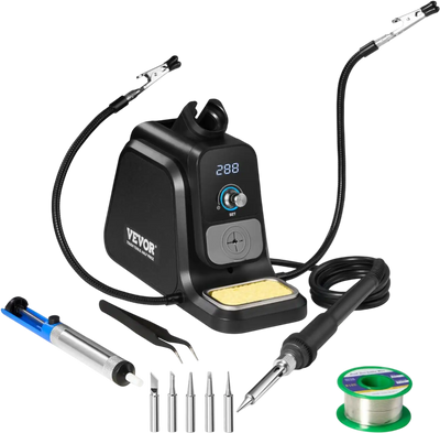 VEVOR Soldering Iron Station, 80W Digital Display Soldering Station Kit with 2 Helping Hands, 5 Soldering Tips, 30g Solder Wire, Solder Sucker, Tweezer, Auto Standby & Sleep Mode, °C/°F Conversion