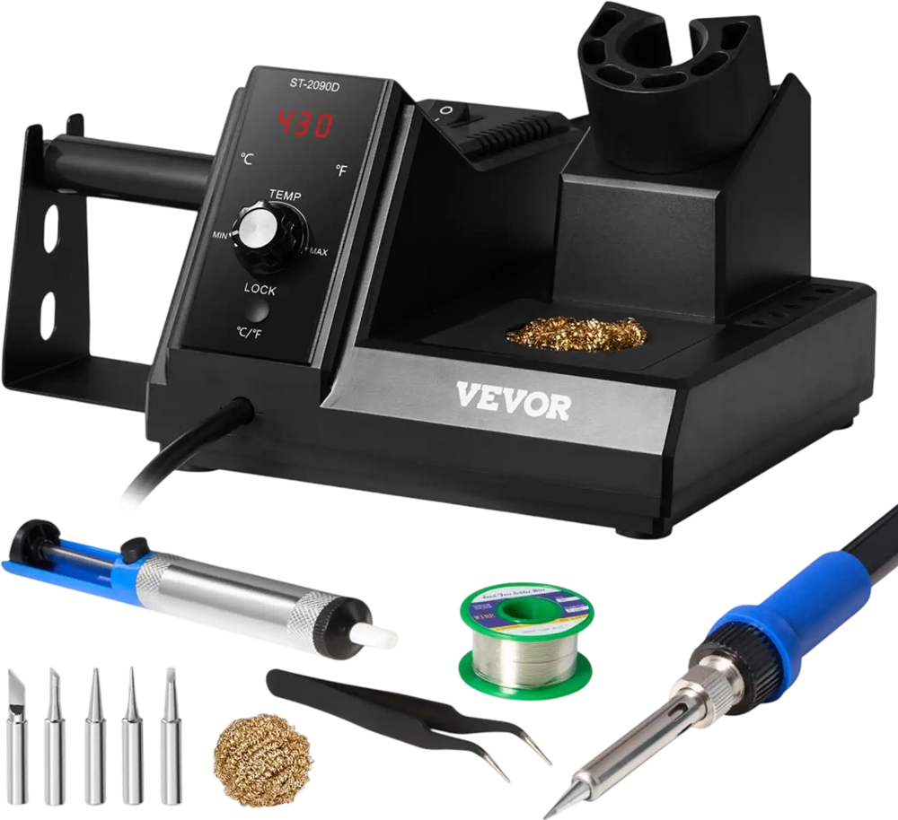 VEVOR Soldering Iron Station, 80W Digital Display Soldering Station Kit with 5 Soldering Tips, 30g Solder Wire, Solder Sucker, Tweezer, Tip Cleaner, Auto Standby & Sleep Mode, °C/°F Conversion