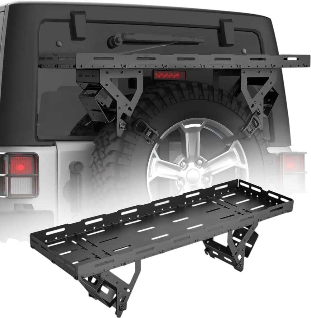 VEVOR Spare Tire Cargo Basket, for 30-40 Inch Tires, Fit for 1976-2024 Jeep Wrangler JK JL TJ YJ CJ, 80 lbs Load Capacity, Utility Cargo Basket Rack Storage Tray Replacement, No-Drill Installation