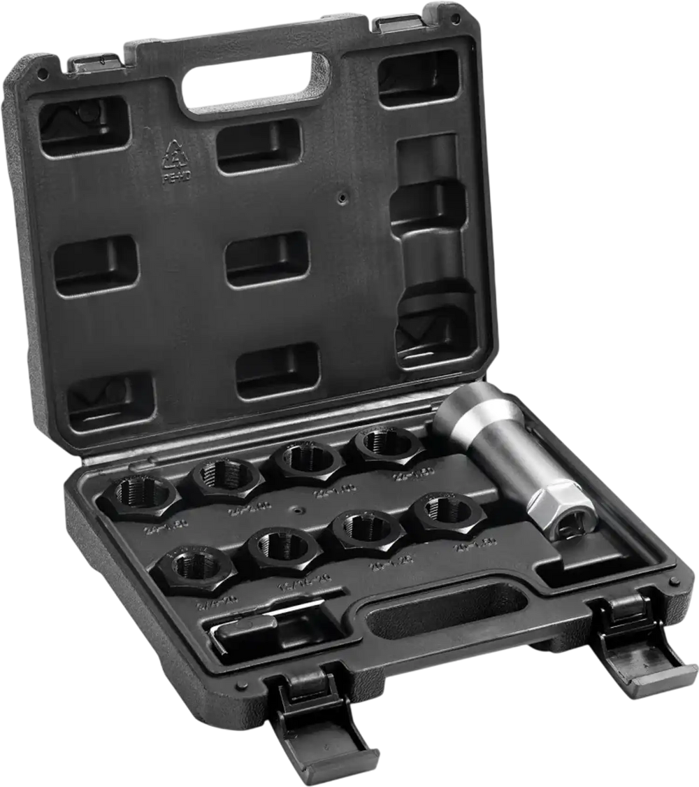 VEVOR 10-Piece Axle Spindle Thread Chaser Set, Metric M20 M22 M24 and UNF 13/16" 3/4" Thread Restorer Tool, Rethreading Tool Kit with Extension Bar, Hex Wrench, Storage Case, for Damaged Axle Spindles