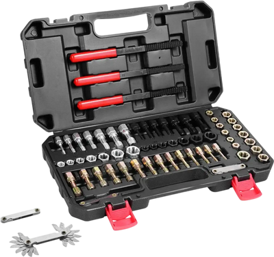 VEVOR 61-Piece Thread Chaser Set, UNC UNF and Metric Thread Restorer Tool, Rethreading Tool Kit with 28 Taps 28 Dies 3 Thread Files Storage Case, Heat Treated Steel, for Mechanics DIY Enthusiasts