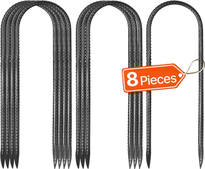 VEVOR Rebar Stakes, 12-Inch, Heavy-Duty 0.32 in Diameter U Shape, Galvanized Steel Ground Anchors with Chisel Point End & Rust-Resistant Coating, for Gardening Support, Fence, Camping Tents (8-Pack)