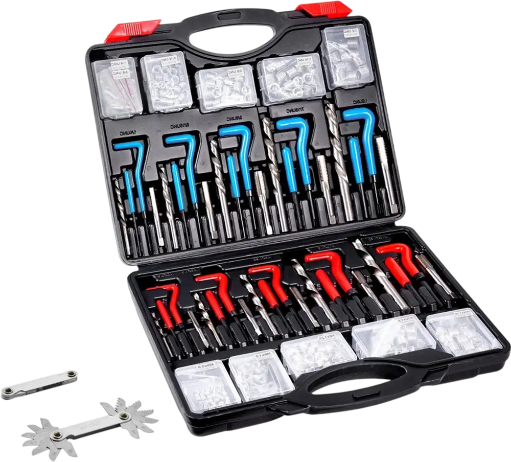 VEVOR Helicoil Thread Repair Kit, 338-Piece SAE and Metric Rethreading Tool Kit, M5, M6, M8, M10, M12, 1/4", 5/16", 3/8", 7/16", 1/2", HSS Drill Bits Thread Inserts Taps Breakoff Installation Tools