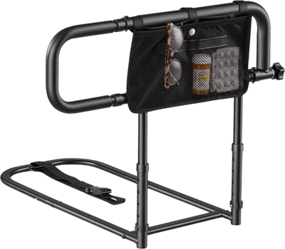 VEVOR Bed Rails for Elderly Adults Folding Bed Side Assist Rail for Seniors, Length & Height Adjustable, High-Strength Steel Bed Cane with Storage Pocket, Fits King Queen Full Twin Bed, 300LBS Support