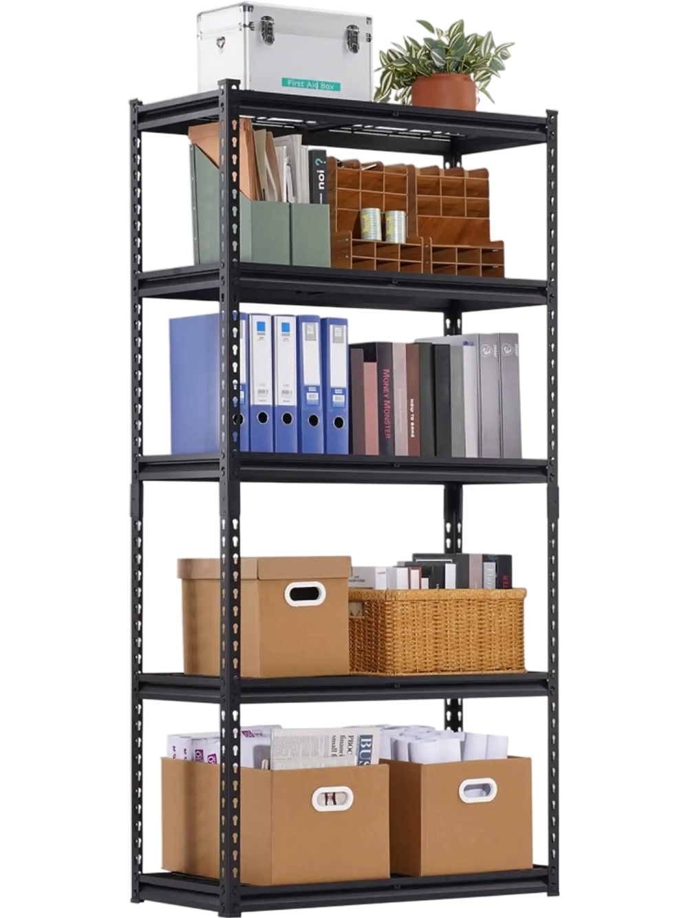 VEVOR Storage Shelves, 2000 lbs, 5 Tier Heavy Duty Garage Shelving, 16" D x 36" W x 72" H Adjustable Metal Shelves for Industrial Shelving Unit Utility Shelf, for Kitchen, Warehouse, Basement, Black