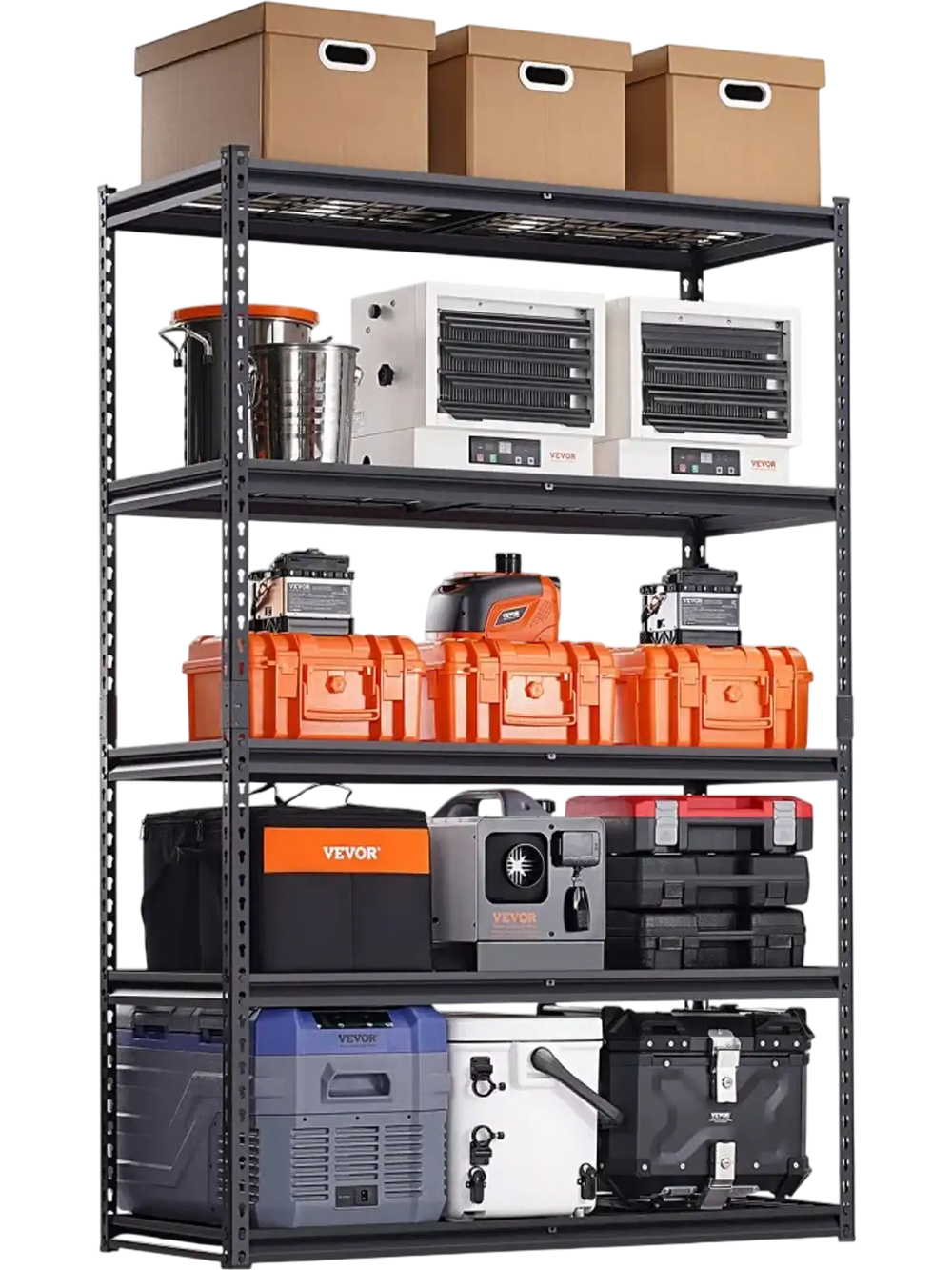 VEVOR Storage Shelves, 3000 lbs, 5 Tier Heavy Duty Garage Shelving, 20" D x 48" W x 72" H Adjustable Metal Shelves for Industrial Shelving Unit Utility Shelf, for Kitchen, Warehouse, Basement, Black