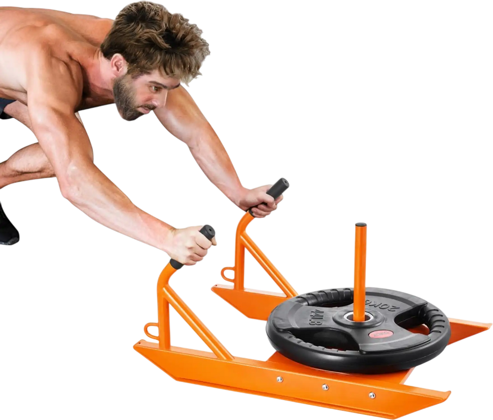 VEVOR Weight Training Pull Sled, Fitness Strength Speed Training Sled with Handle, Steel Power Sled Workout Equipment for Athletic Exercise & Speed Improvement, Suitable for 1"&2" Weight Plate, Orange