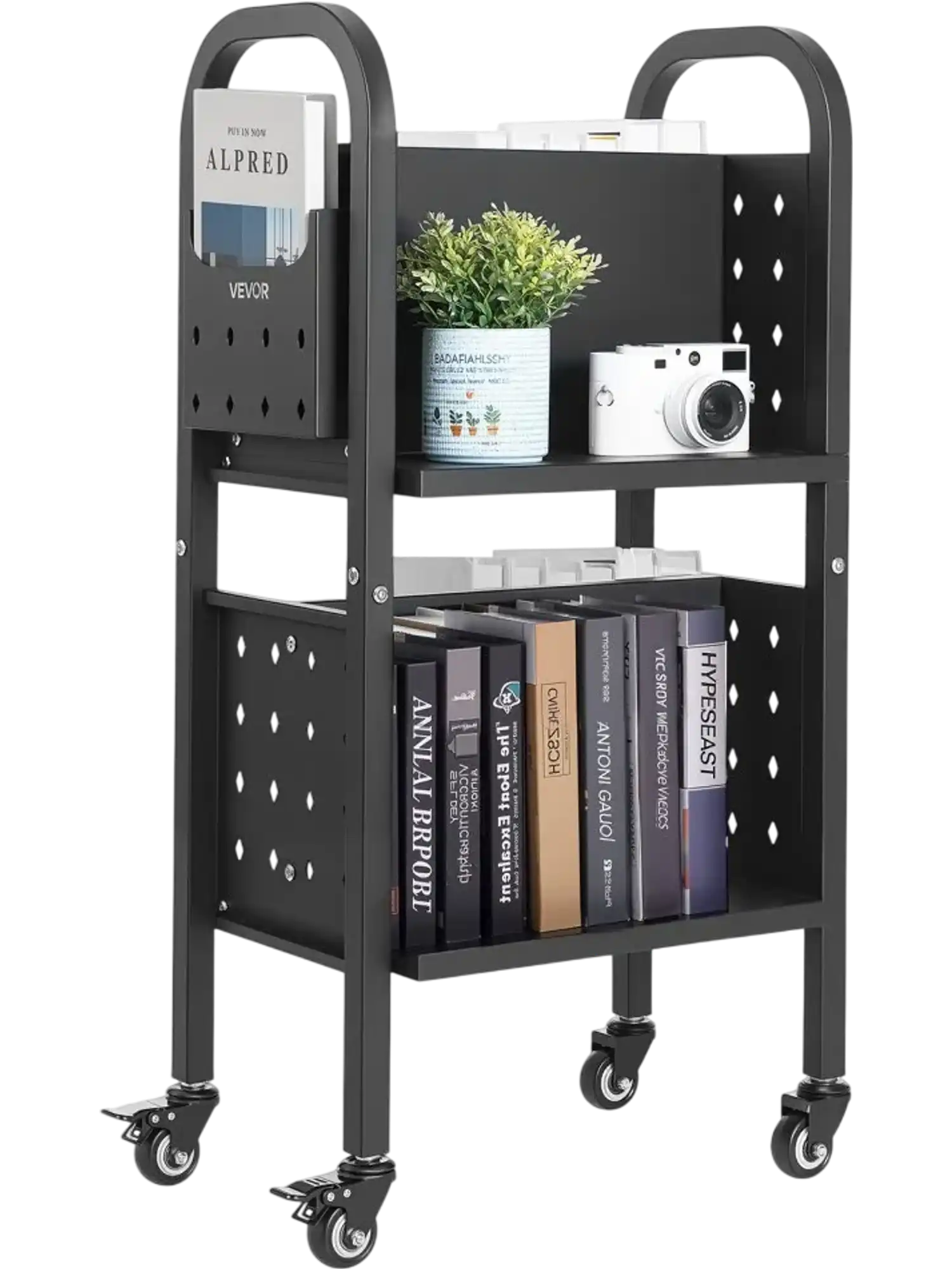Vevor Book Cart 2-Tier Rolling Library Cart Black New