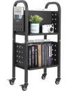 VEVOR Rolling Library Book Cart, 150 lbs Capacity, 17.7 x 13.0 x 34.6-Inch Library Cart, Double Sided L-Shaped Shelves with 2-Inch Lockable Wheels, Book Truck for Home Shelves Office and School, Black