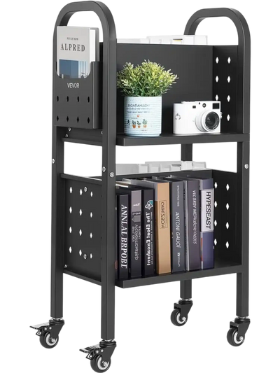Vevor Book Cart 2-Tier Rolling Library Cart Black New