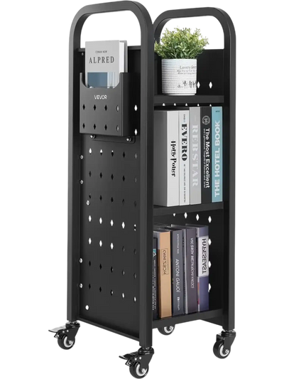 Vevor Book Cart 3-Tier Rolling Library Cart Black New