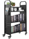 VEVOR Rolling Library Book Cart, 330 lbs Capacity, 30.3 x 15 x 48.0-Inch Library Cart, Single Sided L-Shaped Shelves with 3-Inch Lockable Wheels, Book Truck for Home Shelves Office and School, Black