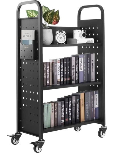Vevor Book Cart 3-Tier Rolling Library Cart Black New