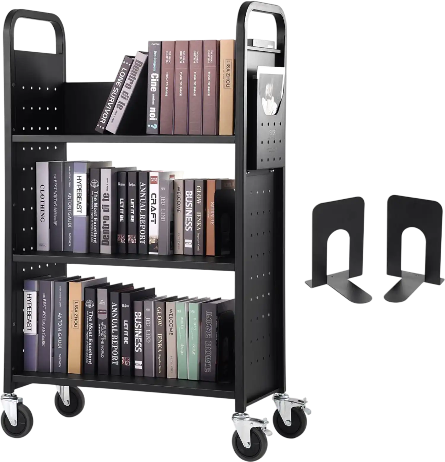 Vevor Book Cart 330 lbs Rolling Library Cart Black New