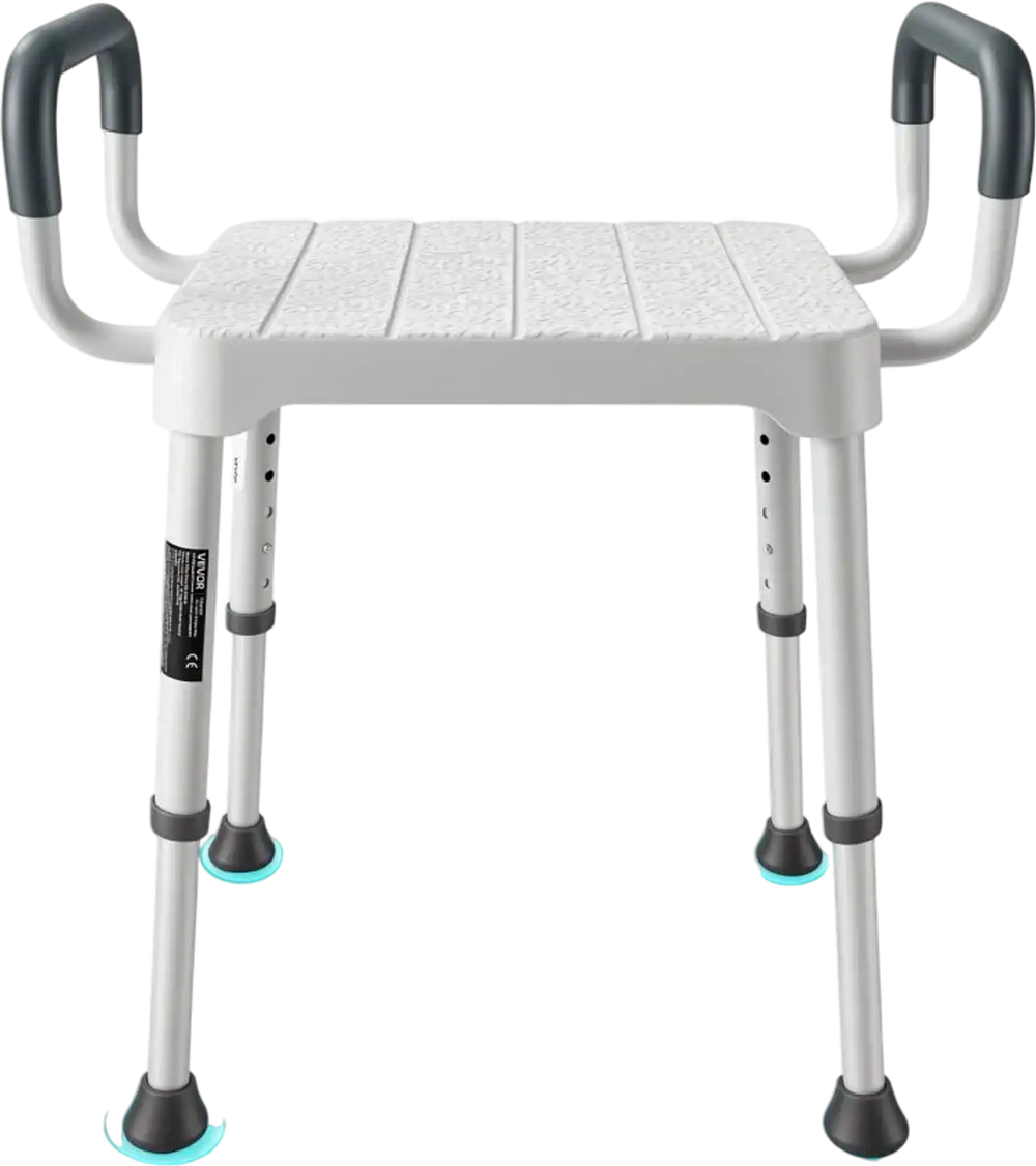 VEVOR Shower Chair with Armrest, 6-Level Height Adjustable Bath Seat for Inside Shower or Tubs, Non-Slip Bathroom Bathtub Chair for Elderly Disabled Injured, 400LBS Capacity