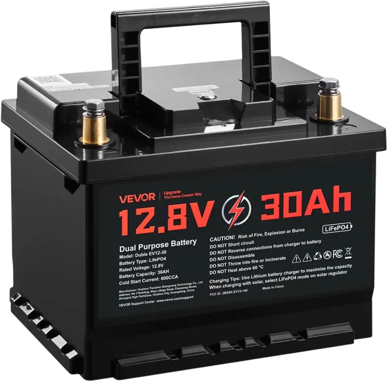 Vevor Dual Purpose Battery 12V 30Ah LiFePO4 Lithium Deep Cycle Starter New