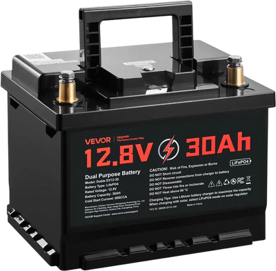 VEVOR 12V 30Ah Dual Purpose LiFePO4 Lithium Battery, 600 CCA Group 47, Car Start-Stop Lithium-ion Starter Battery Plus Deep Cycle, Built-in Smart BMS, for Automotive, Trolling Motor, Engine Starting