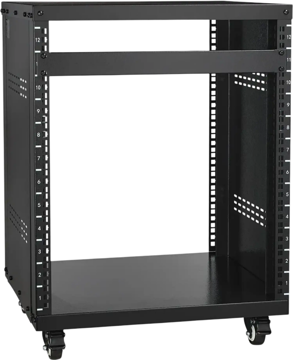 VEVOR 12U AV Rack Stand, 300 lbs Capacity, Network Stereo Recording Studio Rack with Lockable Caster Wheels Round & Square Holes, Special Vents for 19" Audio Video Musical & IT Equipment Mounting