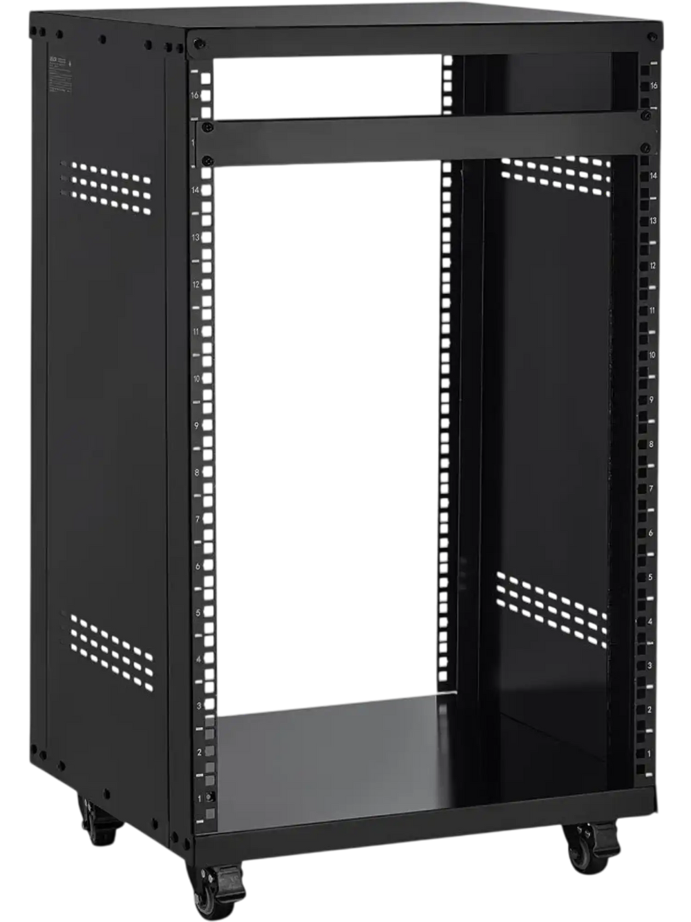 VEVOR 16U AV Rack, 200 lbs Max Capacity, Home Recording Studio Rack with Lockable Caster Wheels, Open Frame Server Cabinet, Special Vent Design, for 19-Inch Audio Video Musical & IT Equipment Mounting