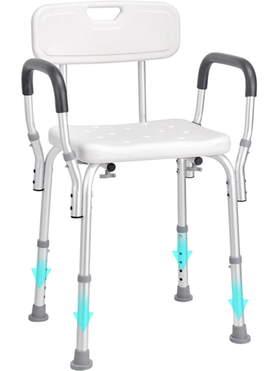 Vevor Shower Chair Adjustable Height Bath Seat with Back Arms 350 lbs New