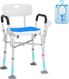 VEVOR Shower Chair Seat with Padded Arms and Back, Shower Stool with Reinforced CrossBar, Adjustable Height Bench Bath Chair for Elderly Disabled, Shower Chair for Inside Shower Bathtub, 400 lbs