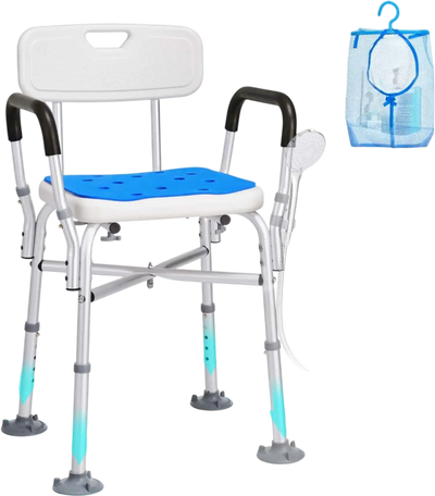 Vevor Shower Chair Adjustable Height Padded Arms and Back 400 lbs New