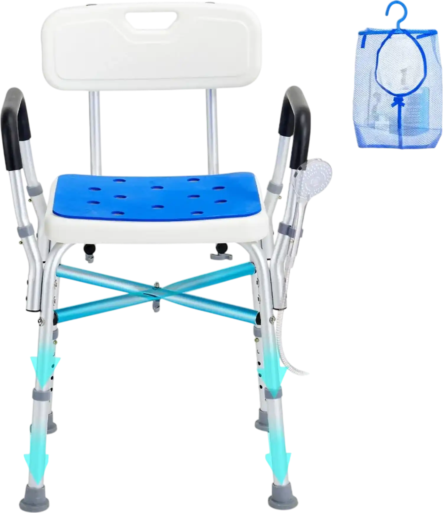 Vevor Shower Chair Adjustable Height Bath Bench with Padded Armrests and Back New
