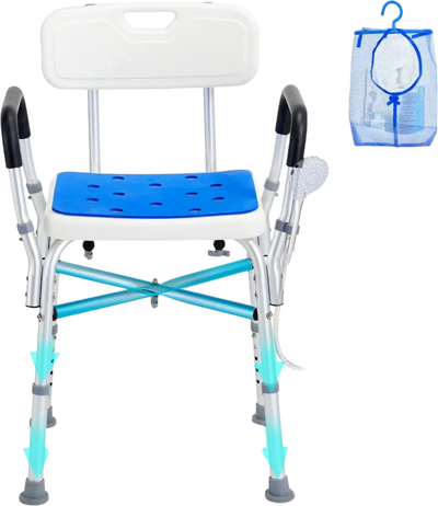 Shower Chair Seat, 400 lbs Capacity, Shower Stool with Crossing Bar, Padded Armrests and Back, Shower Chair for Inside Shower Bathtub, Adjustable Height Bench Bath Chair for Elderly Disabled